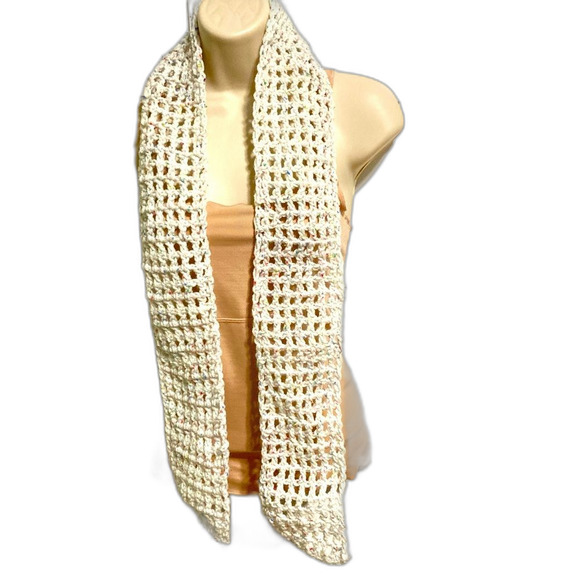 Sprinkled Donut Fashion SCARF Windowpane Crocheted 58 x 4.5 inches - Picture 6 of 11